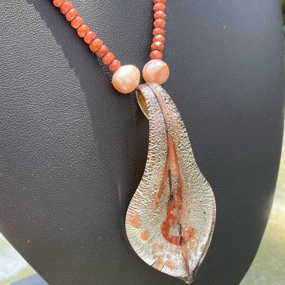 Dichroic Glass and Gold Stone Necklace - Picture 4 of 4